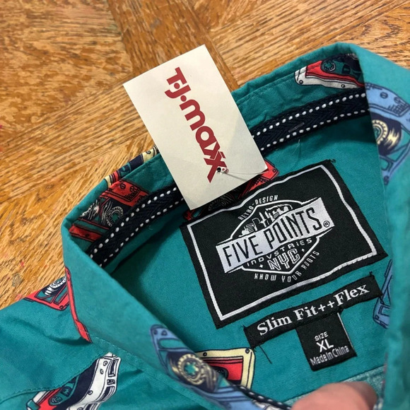 NWT Five Points Industries Mens XL Slim Fit Flex Blue Cassette Button Down Shirt - Picture 3 of 5